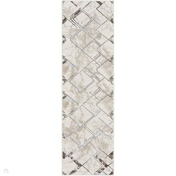Glitz GLZ02 Modern Geometric Marble Distressed Metallic Shimmer Hi-Low Textured Soft-Touch Polyester Low Profile Short-Pile Ivory/Grey/Taupe Runner-Nourison-Rug Love - The Most Loved Rug Store